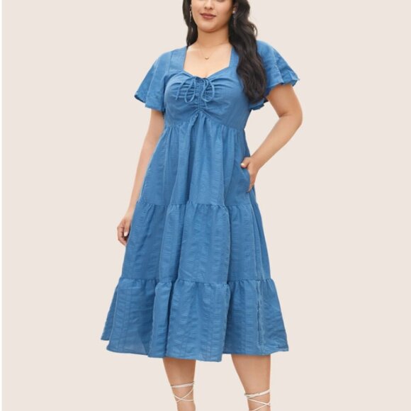 BloomChic Dresses & Skirts - BloomChic Plus Size Plain Ruched Drawstring Pocket Ruffle Tiered Dress